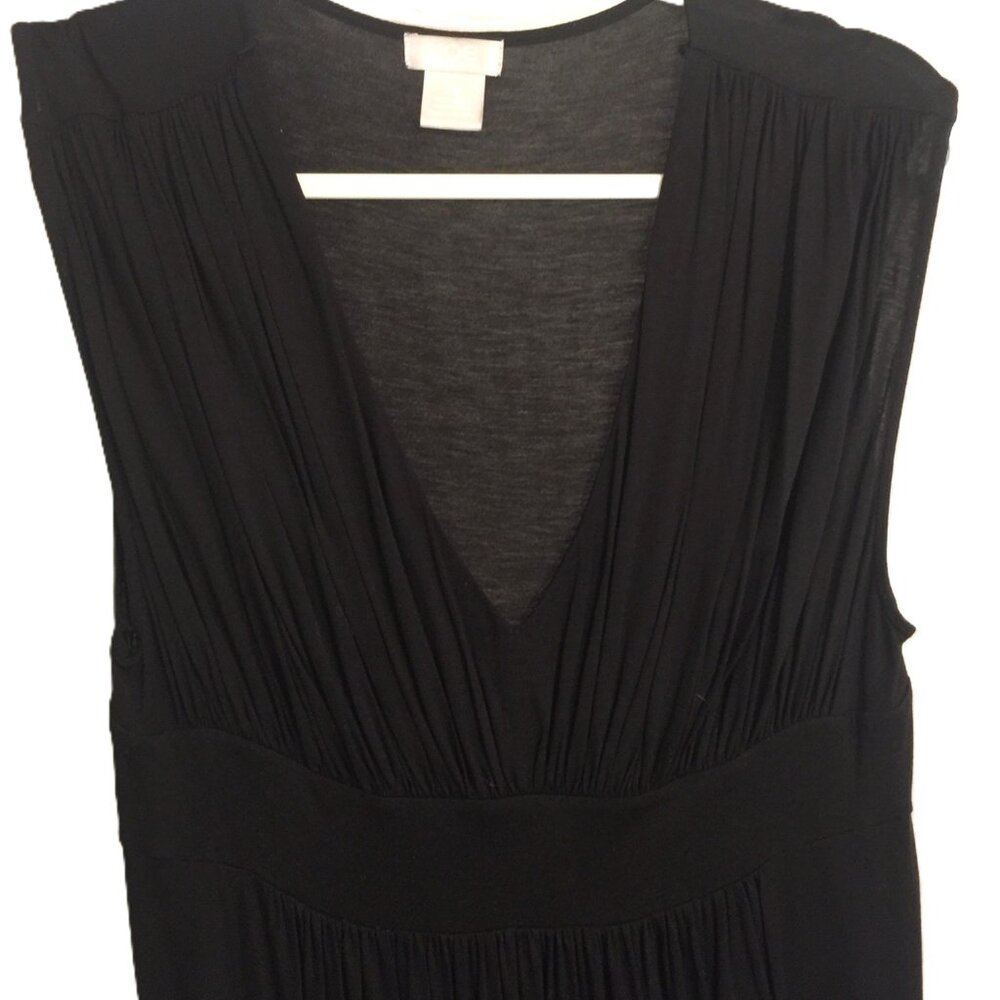 Grecian Pleated-Gathered Style V Neck Sleeveless Tunic - Picture 2 of 4
